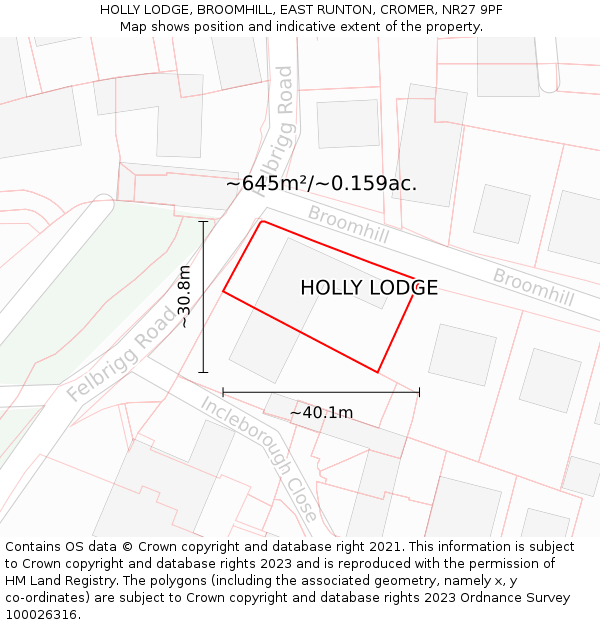 HOLLY LODGE, BROOMHILL, EAST RUNTON, CROMER, NR27 9PF: Plot and title map