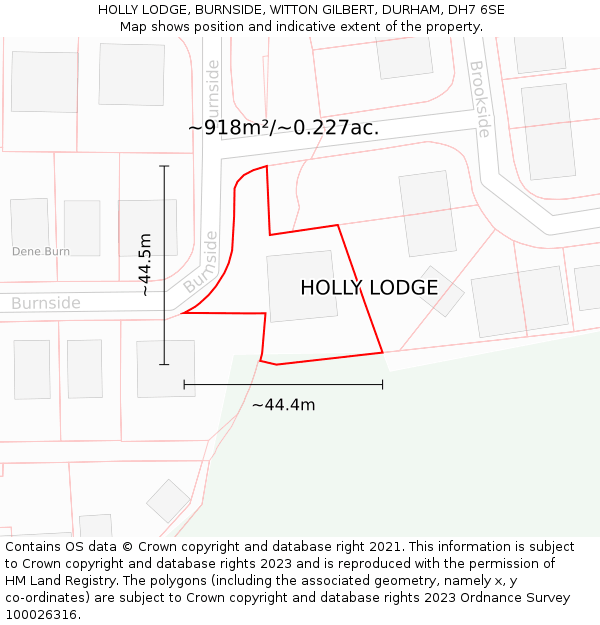 HOLLY LODGE, BURNSIDE, WITTON GILBERT, DURHAM, DH7 6SE: Plot and title map