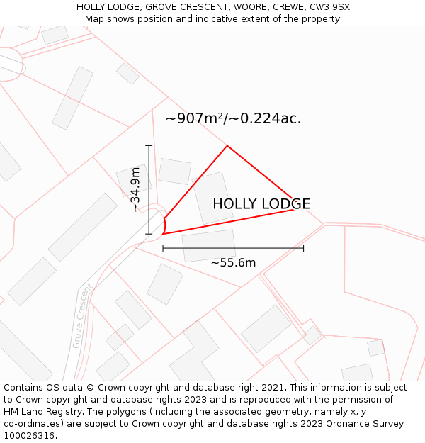 HOLLY LODGE, GROVE CRESCENT, WOORE, CREWE, CW3 9SX: Plot and title map