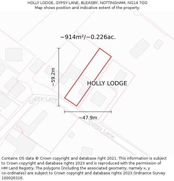 HOLLY LODGE, GYPSY LANE, BLEASBY, NOTTINGHAM, NG14 7GG: Plot and title map