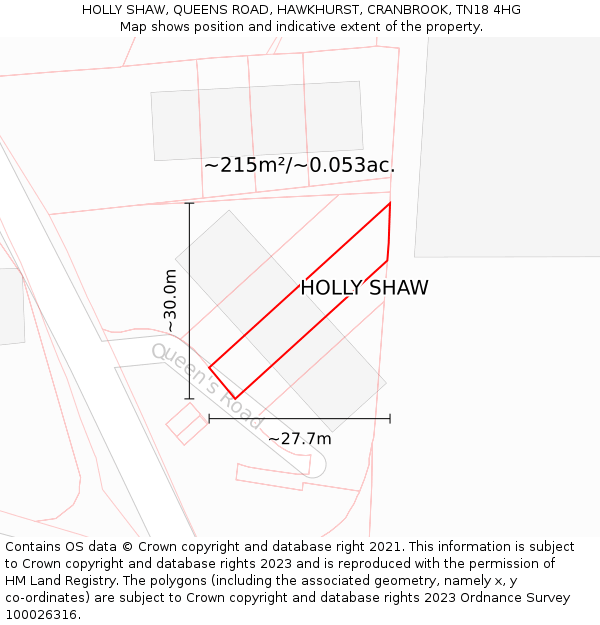 HOLLY SHAW, QUEENS ROAD, HAWKHURST, CRANBROOK, TN18 4HG: Plot and title map