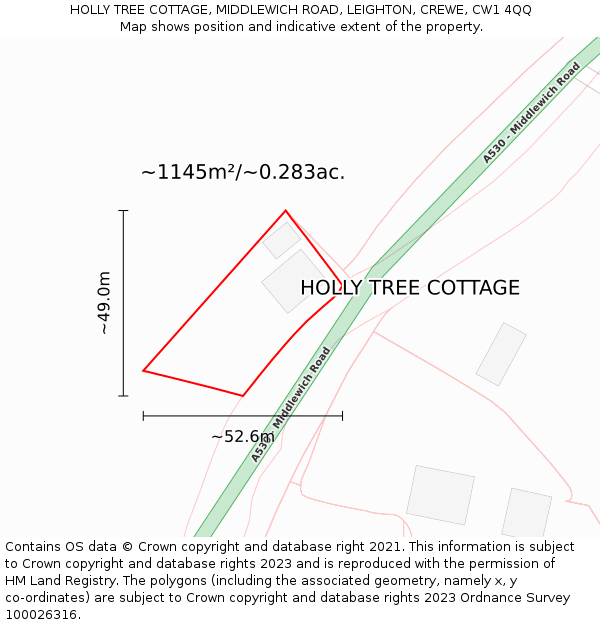 HOLLY TREE COTTAGE, MIDDLEWICH ROAD, LEIGHTON, CREWE, CW1 4QQ: Plot and title map