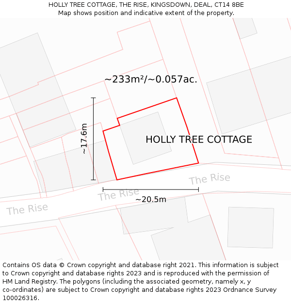 HOLLY TREE COTTAGE, THE RISE, KINGSDOWN, DEAL, CT14 8BE: Plot and title map