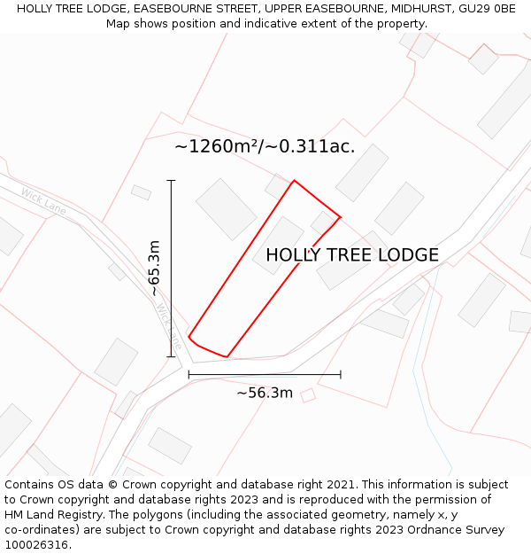 HOLLY TREE LODGE, EASEBOURNE STREET, UPPER EASEBOURNE, MIDHURST, GU29 0BE: Plot and title map