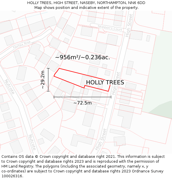 HOLLY TREES, HIGH STREET, NASEBY, NORTHAMPTON, NN6 6DD: Plot and title map