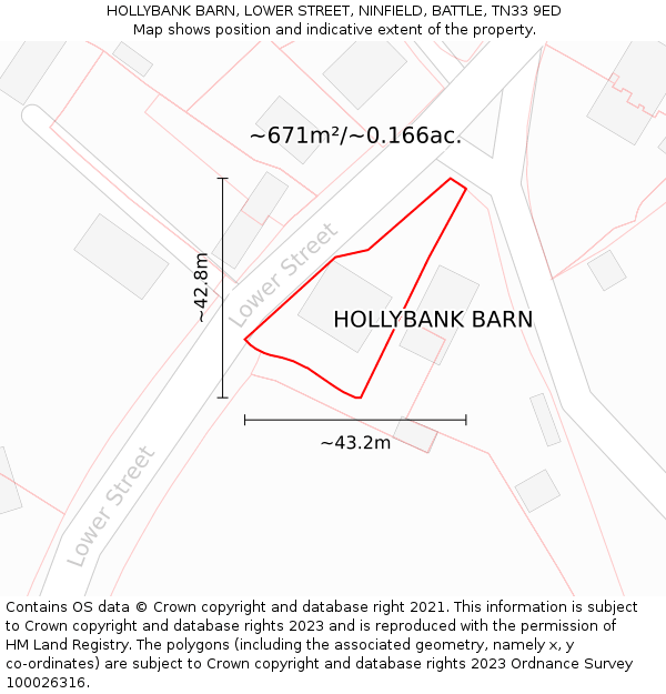 HOLLYBANK BARN, LOWER STREET, NINFIELD, BATTLE, TN33 9ED: Plot and title map