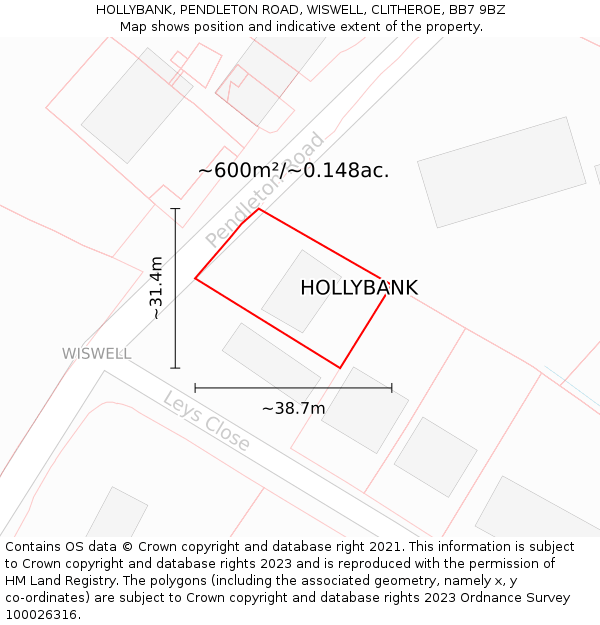 HOLLYBANK, PENDLETON ROAD, WISWELL, CLITHEROE, BB7 9BZ: Plot and title map
