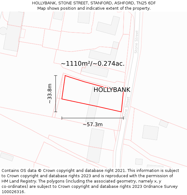 HOLLYBANK, STONE STREET, STANFORD, ASHFORD, TN25 6DF: Plot and title map