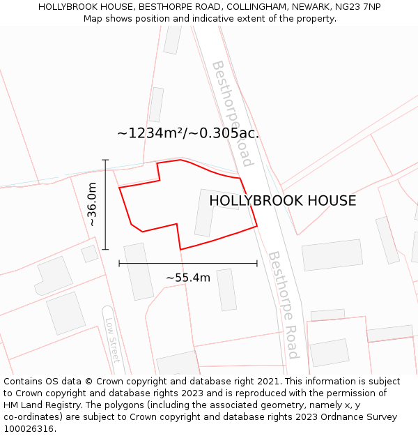 HOLLYBROOK HOUSE, BESTHORPE ROAD, COLLINGHAM, NEWARK, NG23 7NP: Plot and title map