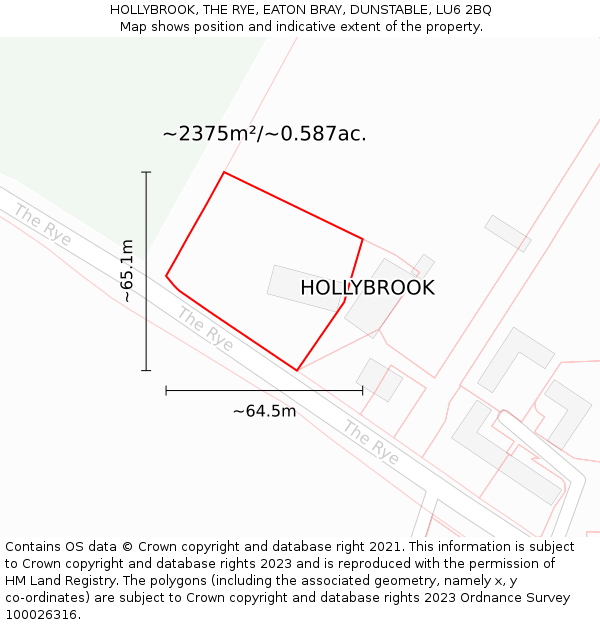 HOLLYBROOK, THE RYE, EATON BRAY, DUNSTABLE, LU6 2BQ: Plot and title map