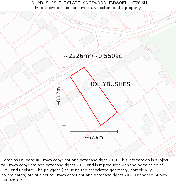 HOLLYBUSHES, THE GLADE, KINGSWOOD, TADWORTH, KT20 6LL: Plot and title map