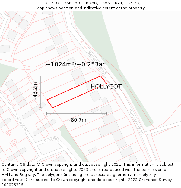 HOLLYCOT, BARHATCH ROAD, CRANLEIGH, GU6 7DJ: Plot and title map