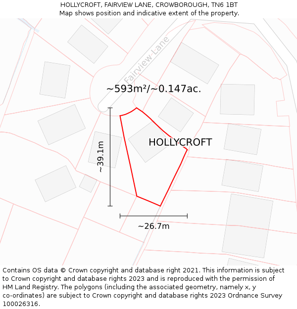 HOLLYCROFT, FAIRVIEW LANE, CROWBOROUGH, TN6 1BT: Plot and title map