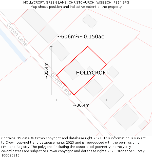 HOLLYCROFT, GREEN LANE, CHRISTCHURCH, WISBECH, PE14 9PG: Plot and title map