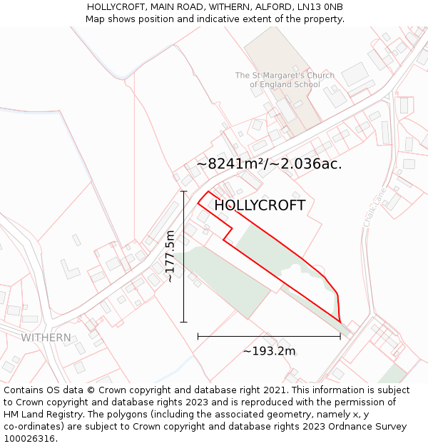 HOLLYCROFT, MAIN ROAD, WITHERN, ALFORD, LN13 0NB: Plot and title map