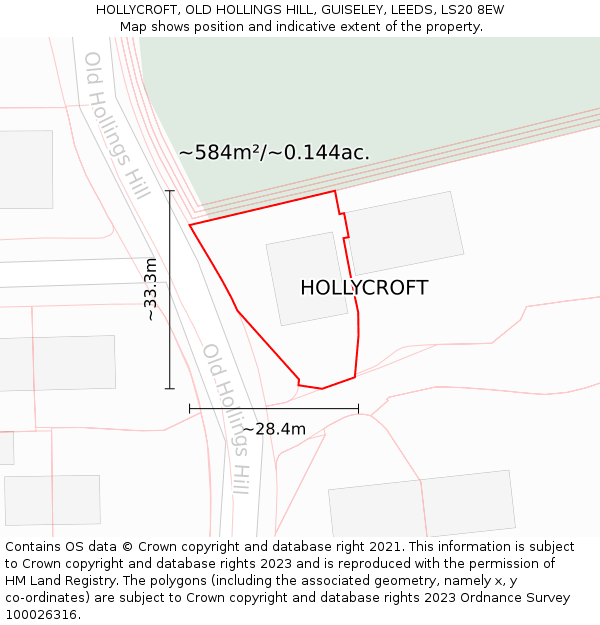 HOLLYCROFT, OLD HOLLINGS HILL, GUISELEY, LEEDS, LS20 8EW: Plot and title map