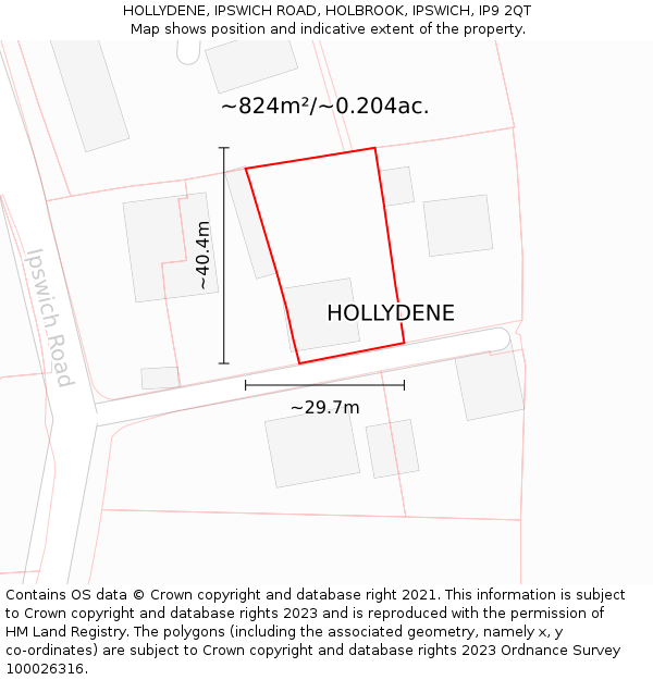 HOLLYDENE, IPSWICH ROAD, HOLBROOK, IPSWICH, IP9 2QT: Plot and title map
