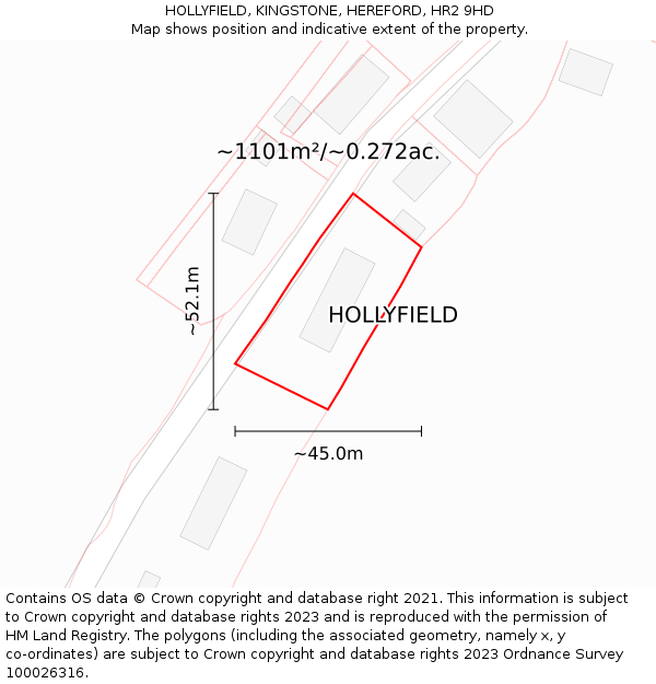 HOLLYFIELD, KINGSTONE, HEREFORD, HR2 9HD: Plot and title map