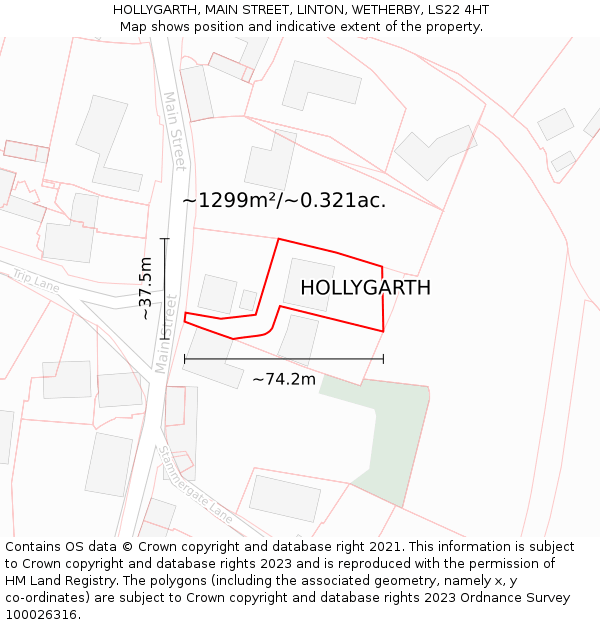 HOLLYGARTH, MAIN STREET, LINTON, WETHERBY, LS22 4HT: Plot and title map