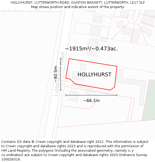 HOLLYHURST, LUTTERWORTH ROAD, DUNTON BASSETT, LUTTERWORTH, LE17 5LF: Plot and title map