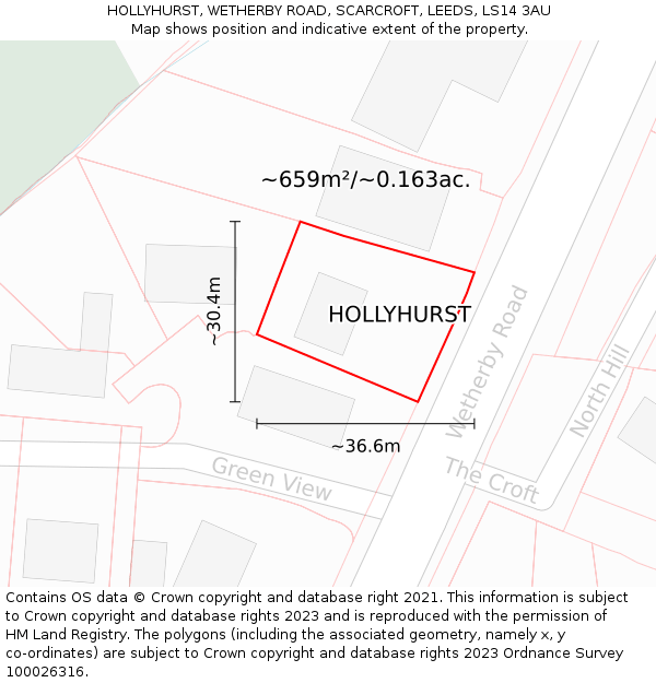 HOLLYHURST, WETHERBY ROAD, SCARCROFT, LEEDS, LS14 3AU: Plot and title map