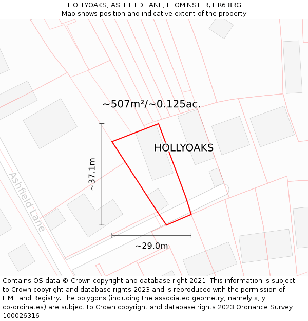 HOLLYOAKS, ASHFIELD LANE, LEOMINSTER, HR6 8RG: Plot and title map