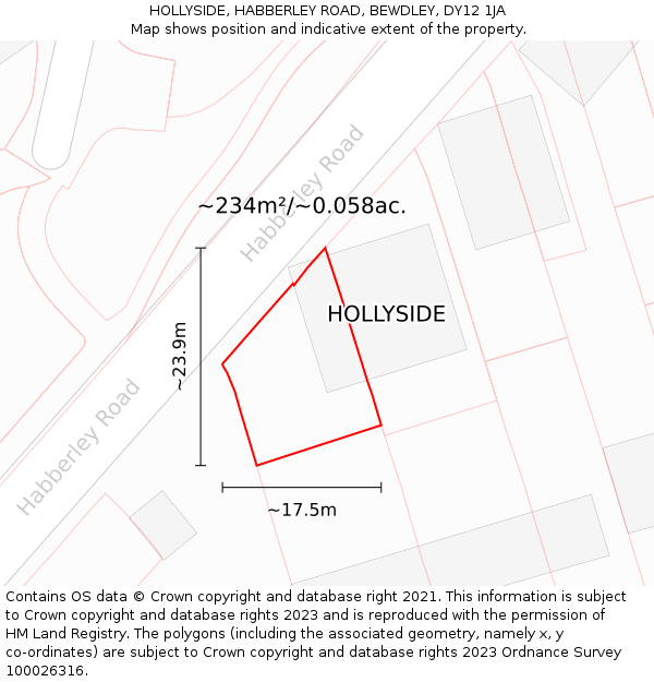 HOLLYSIDE, HABBERLEY ROAD, BEWDLEY, DY12 1JA: Plot and title map