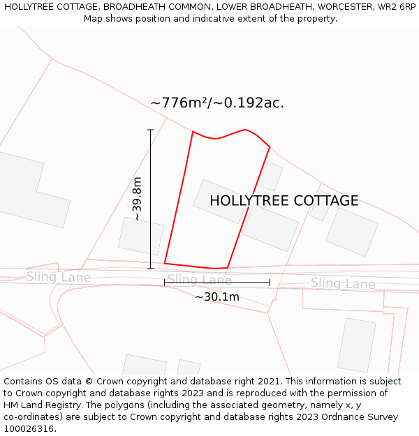 HOLLYTREE COTTAGE, BROADHEATH COMMON, LOWER BROADHEATH, WORCESTER, WR2 6RP: Plot and title map