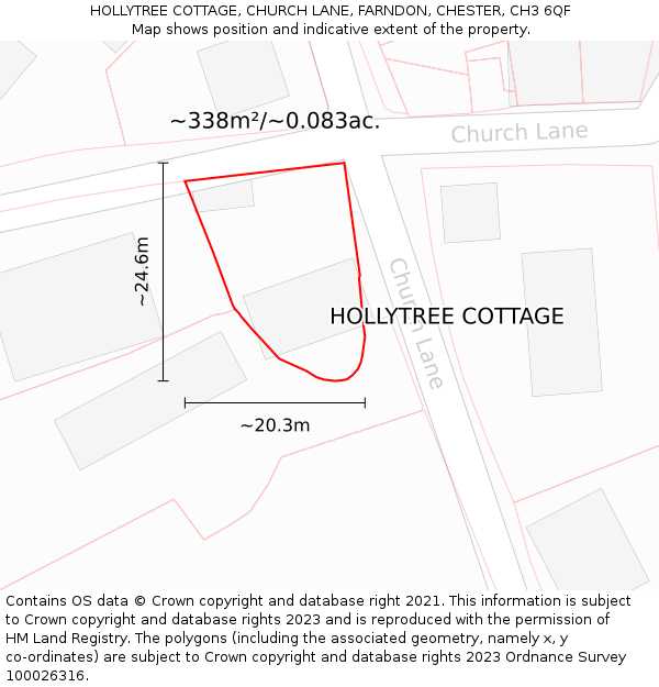 HOLLYTREE COTTAGE, CHURCH LANE, FARNDON, CHESTER, CH3 6QF: Plot and title map