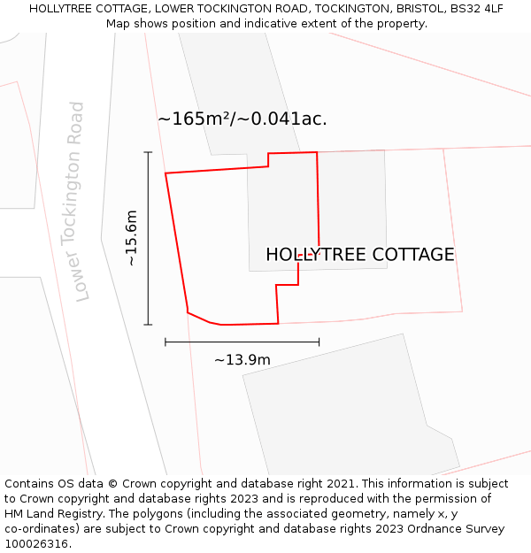 HOLLYTREE COTTAGE, LOWER TOCKINGTON ROAD, TOCKINGTON, BRISTOL, BS32 4LF: Plot and title map