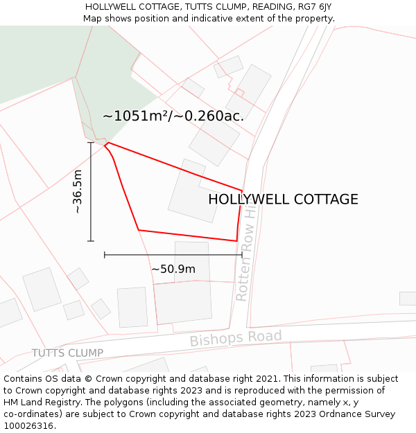 HOLLYWELL COTTAGE, TUTTS CLUMP, READING, RG7 6JY: Plot and title map