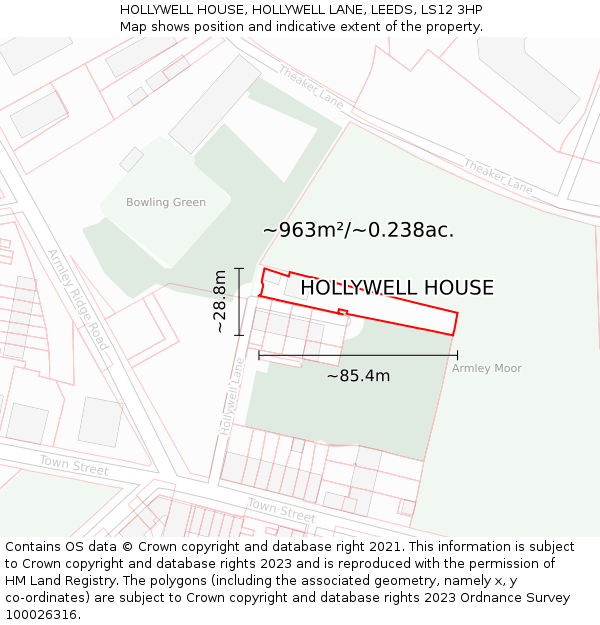 HOLLYWELL HOUSE, HOLLYWELL LANE, LEEDS, LS12 3HP: Plot and title map