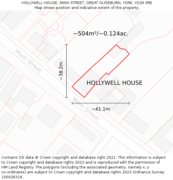 HOLLYWELL HOUSE, MAIN STREET, GREAT OUSEBURN, YORK, YO26 9RE: Plot and title map