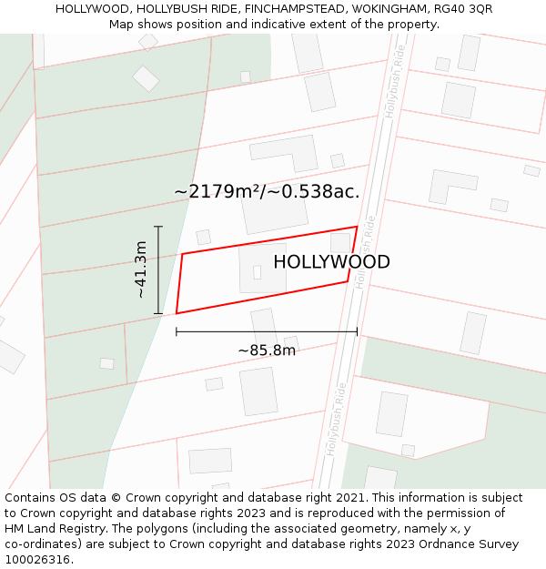 HOLLYWOOD, HOLLYBUSH RIDE, FINCHAMPSTEAD, WOKINGHAM, RG40 3QR: Plot and title map