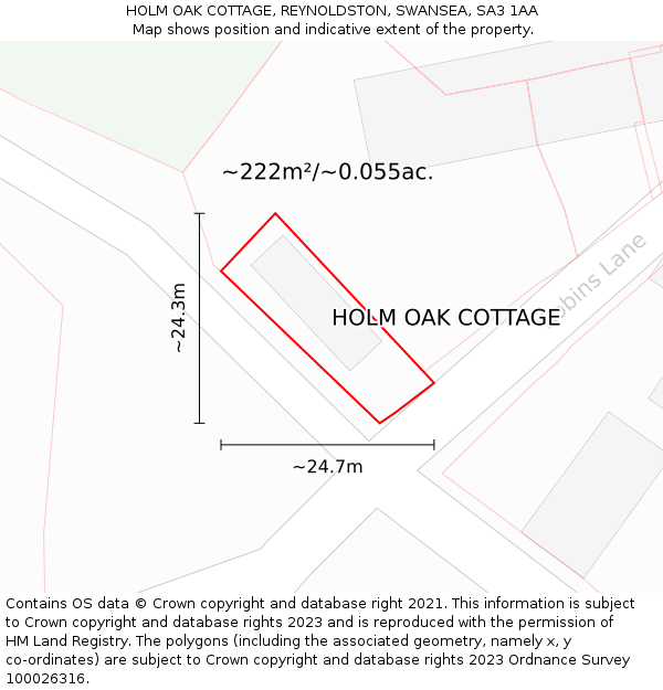 HOLM OAK COTTAGE, REYNOLDSTON, SWANSEA, SA3 1AA: Plot and title map