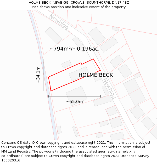 HOLME BECK, NEWBIGG, CROWLE, SCUNTHORPE, DN17 4EZ: Plot and title map