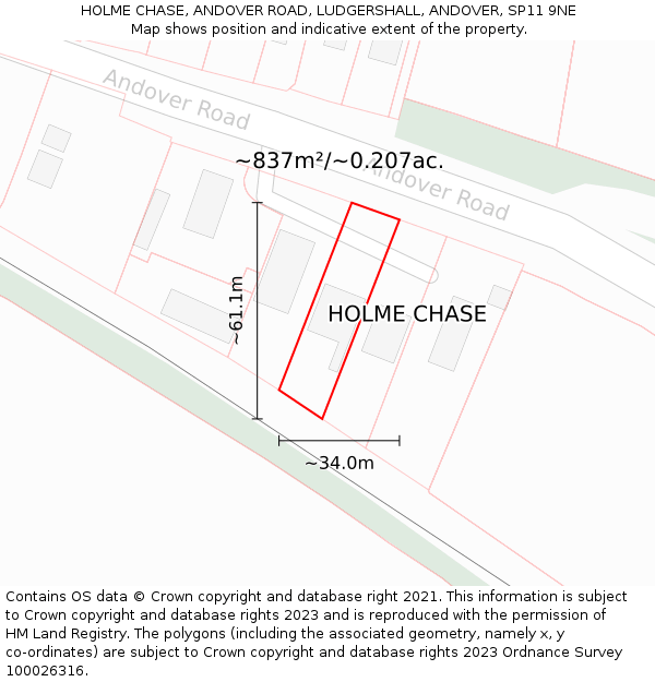 HOLME CHASE, ANDOVER ROAD, LUDGERSHALL, ANDOVER, SP11 9NE: Plot and title map