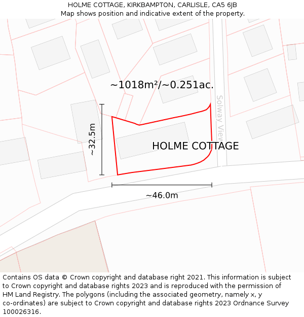 HOLME COTTAGE, KIRKBAMPTON, CARLISLE, CA5 6JB: Plot and title map