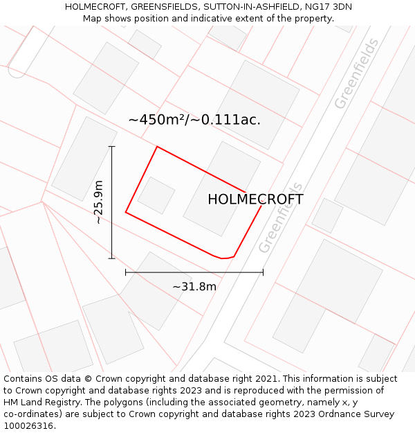 HOLMECROFT, GREENSFIELDS, SUTTON-IN-ASHFIELD, NG17 3DN: Plot and title map