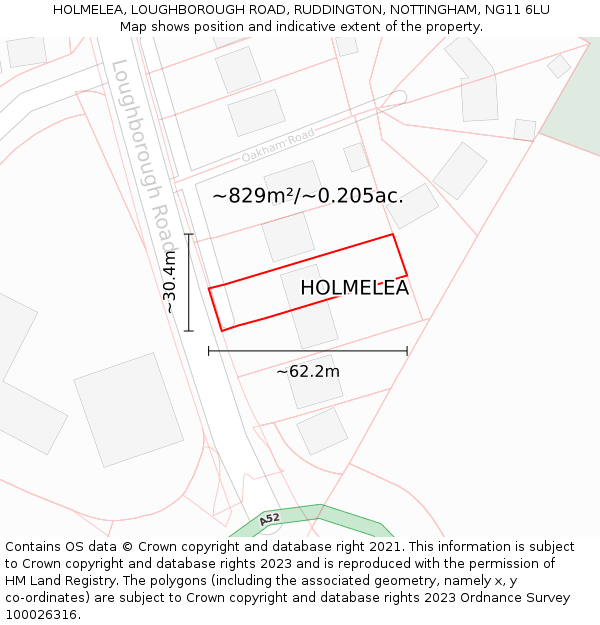 HOLMELEA, LOUGHBOROUGH ROAD, RUDDINGTON, NOTTINGHAM, NG11 6LU: Plot and title map