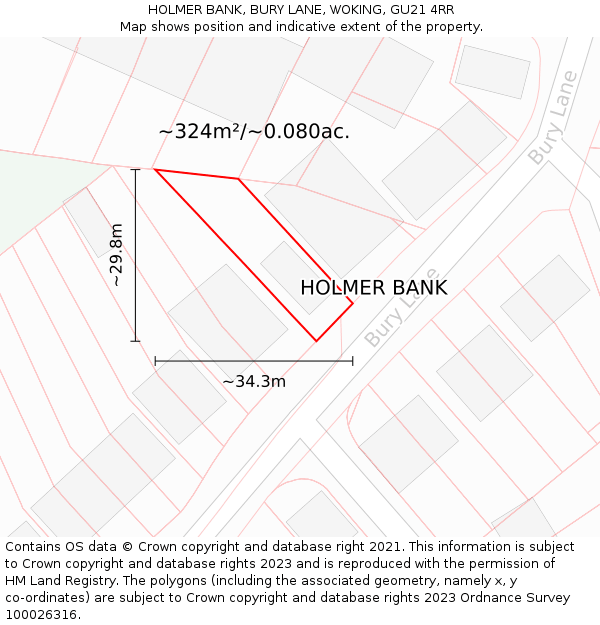 HOLMER BANK, BURY LANE, WOKING, GU21 4RR: Plot and title map