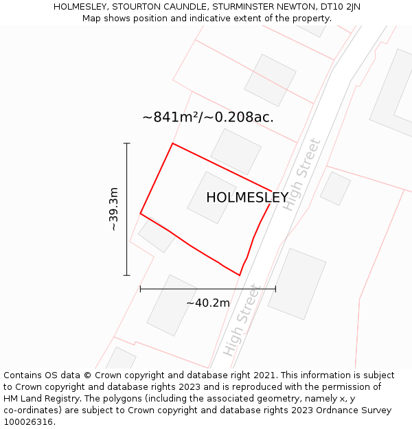 HOLMESLEY, STOURTON CAUNDLE, STURMINSTER NEWTON, DT10 2JN: Plot and title map