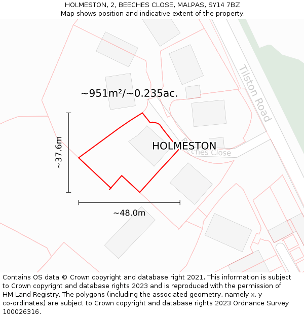 HOLMESTON, 2, BEECHES CLOSE, MALPAS, SY14 7BZ: Plot and title map