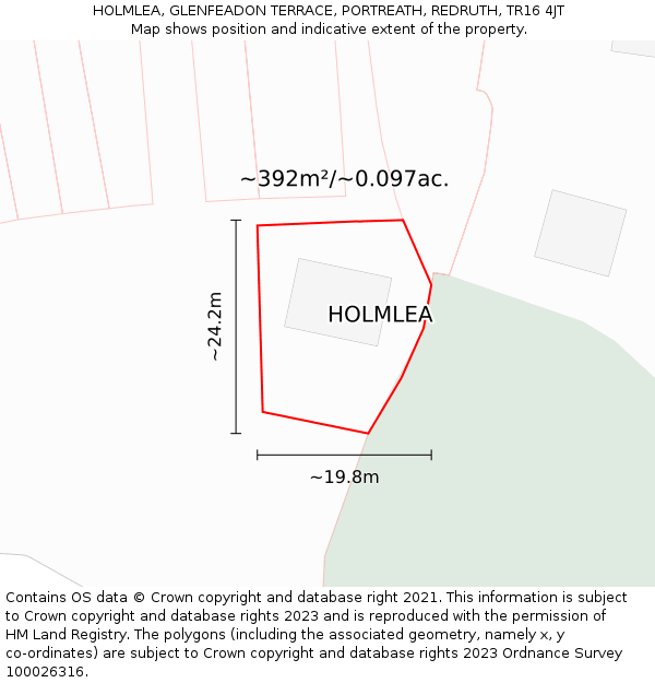 HOLMLEA, GLENFEADON TERRACE, PORTREATH, REDRUTH, TR16 4JT: Plot and title map