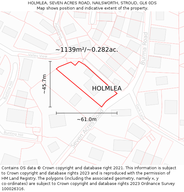 HOLMLEA, SEVEN ACRES ROAD, NAILSWORTH, STROUD, GL6 0DS: Plot and title map