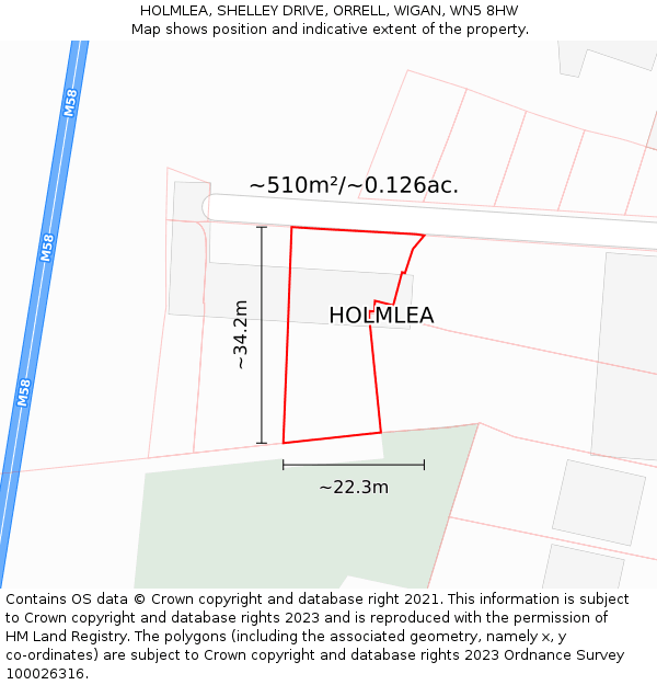 HOLMLEA, SHELLEY DRIVE, ORRELL, WIGAN, WN5 8HW: Plot and title map