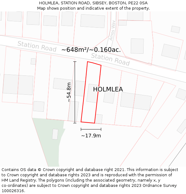 HOLMLEA, STATION ROAD, SIBSEY, BOSTON, PE22 0SA: Plot and title map