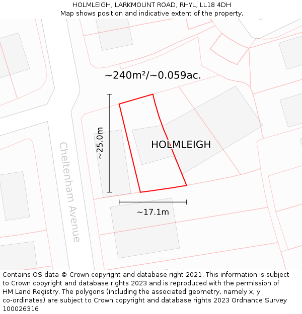 HOLMLEIGH, LARKMOUNT ROAD, RHYL, LL18 4DH: Plot and title map