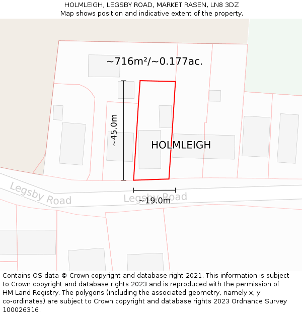 HOLMLEIGH, LEGSBY ROAD, MARKET RASEN, LN8 3DZ: Plot and title map