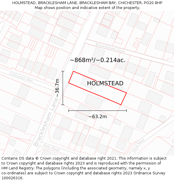 HOLMSTEAD, BRACKLESHAM LANE, BRACKLESHAM BAY, CHICHESTER, PO20 8HP: Plot and title map